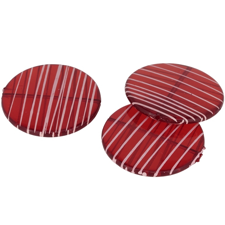 TRANSPARENT PLASTIC BEADS - STRIPE - DISK 02 - 41x6.5mm RED - 50g Hole-2.0mm (6pcs.)