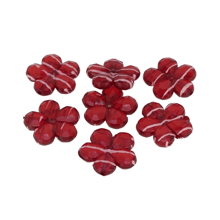 TRANSPARENT PLASTIC BEADS - STRIPE - FLOWER 03 FACETED - 20x5mm RED - 50g Hole-1.5mm (45pcs.)