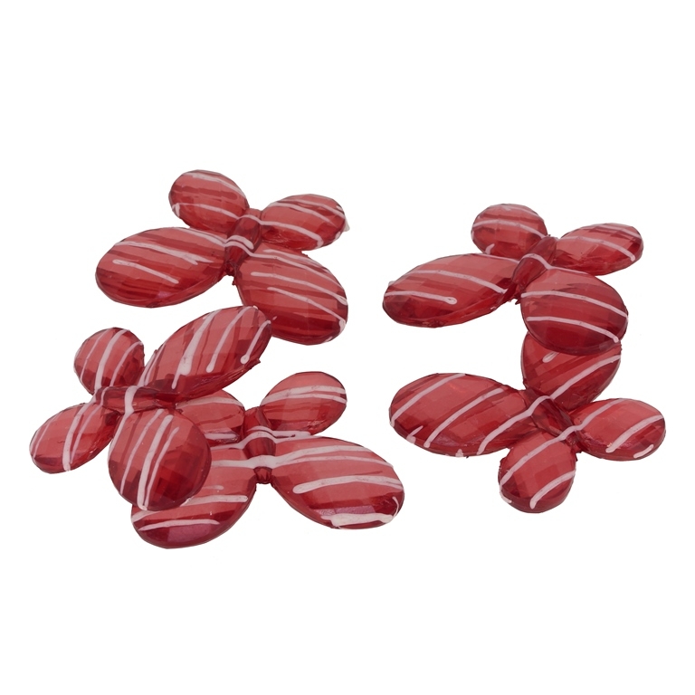 TRANSPARENT PLASTIC BEADS - STRIPE - BUTTERFLY 03 - FACETED - 22.5x30x5mm RED - 50g Hole-2.0mm (33pcs.)