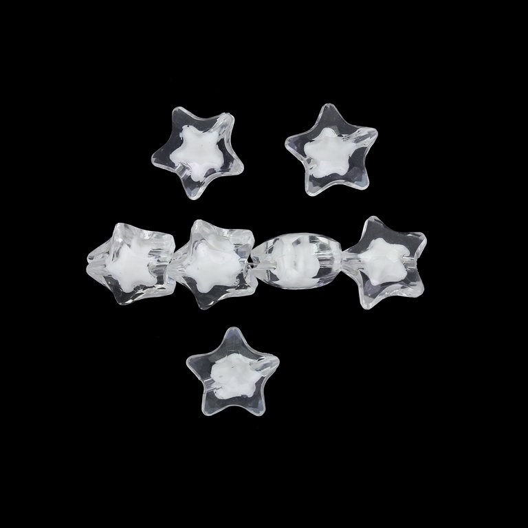 ACRYLIC BEADS BEAD IN BEAD - STAR 04 FACETED - 15x9.5mm WHITE - 500 g Hole-2.5mm (480 pcs.)