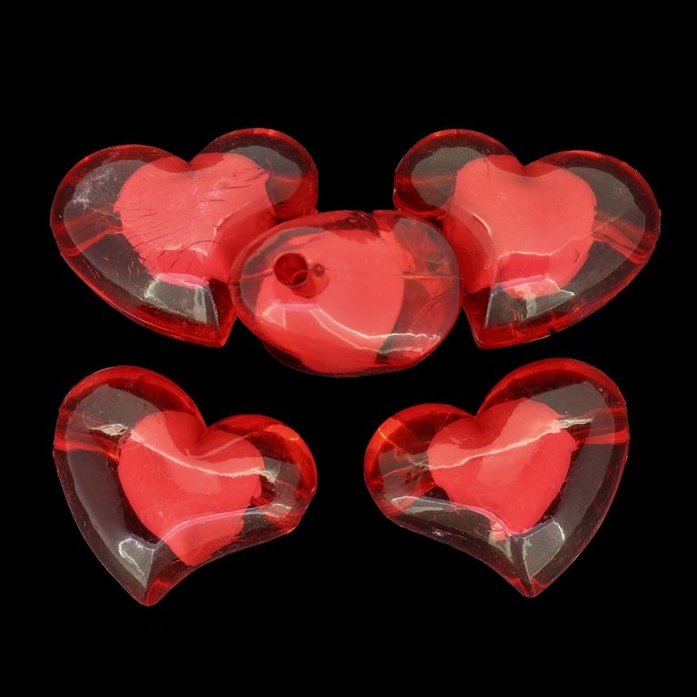 ПЛАСТМАСОВИ МЪНИСТА С ПЪЛНЕЖ - СЪРЦЕ 11 - 35х28х20мм ЧЕРВЕНО - ПАКЕТ 500 гр. Отвор-3.8мм (46 бр.)