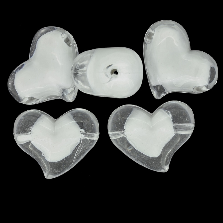 ACRYLIC BEADS BEAD IN BEAD - HEART 11 - 35x28x20mm WHITE - 500 g Hole-3.8mm (46 pcs.)