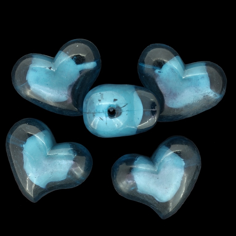 ACRYLIC BEADS BEAD IN BEAD - HEART 11 - 35x28x20mm TURQUOISE - 500 g Hole-3.8mm (46 pcs.)