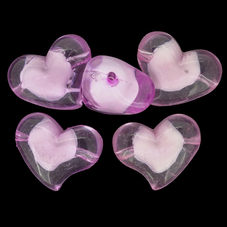 ACRYLIC BEADS BEAD IN BEAD - HEART 11 - 35x28x20mm CYCLAMEN PURPLE - 500 g Hole-3.8mm (46 pcs.)