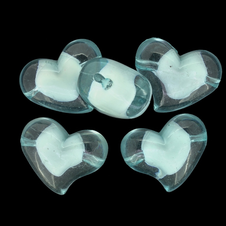 ACRYLIC BEADS BEAD IN BEAD - HEART 11 - 35x28x20mm TURQUOISE GREEN (LIGHT) - 500 g Hole-3.8mm (46 pcs.)