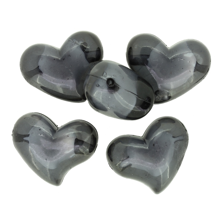 ACRYLIC BEADS BEAD IN BEAD - HEART 11 - 35x28x20mm BLACK - 500 g Hole-3.8mm (46 pcs.)