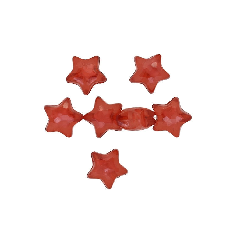 ACRYLIC BEADS BEAD IN BEAD - STAR 04 FACETED - 15x9.5mm RED - 50 g Hole-2.5mm (48 pcs.)