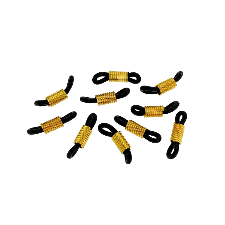 METAL ELEMENTS - EYEGLASS HOLDER ENDS - BLACK RUBBER - 20x5mm GOLDEN TONE - 10pcs.