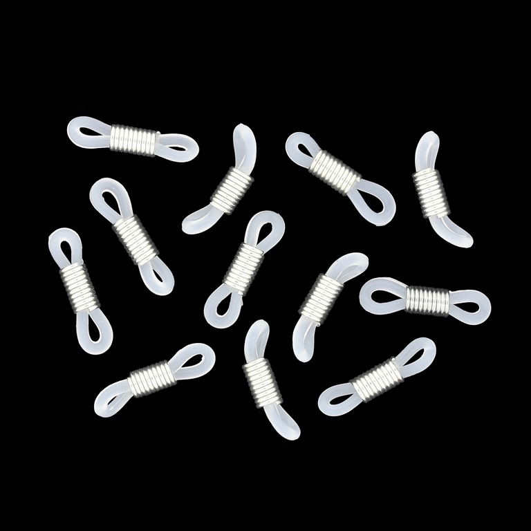 METAL ELEMENTS - EYEGLASS HOLDER ENDS - CLEAR RUBBER - 20x5mm NICKEL TONE - 200pcs.