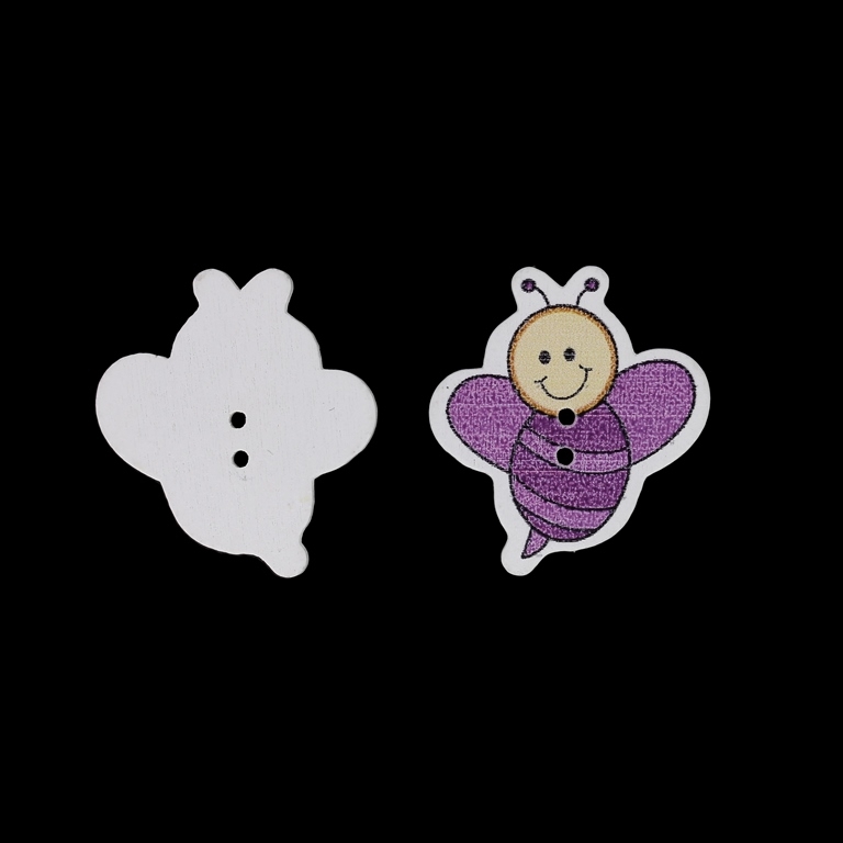 WOODEN FIGURES - BABY - BUTTON TYPE - BEE 01 - 30x33x2mm MIX - PACKAGE 100pcs. Hole-2x2.0mm