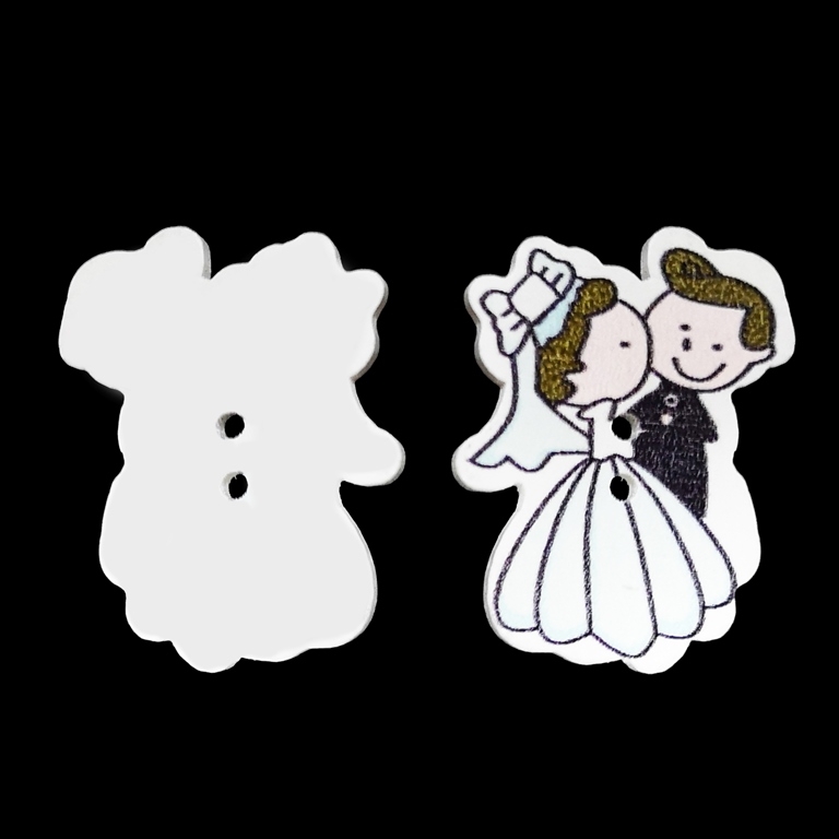 WOODEN FIGURES - BABY - BUTTON TYPE - NEWLYWEDS 02 - 25x33x2mm MIX - PACKAGE 100pcs. Hole-2x2.0mm