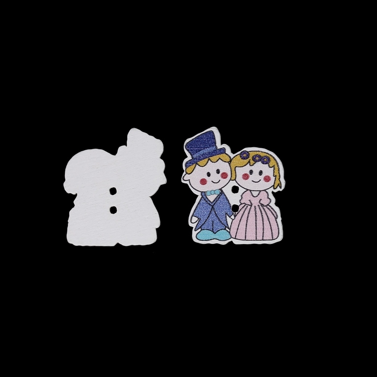 WOODEN FIGURES - BABY - BUTTON TYPE - NEWLYWEDS 01 - 25x28x2mm MIX - PACKAGE 100pcs. Hole-2x2.0mm