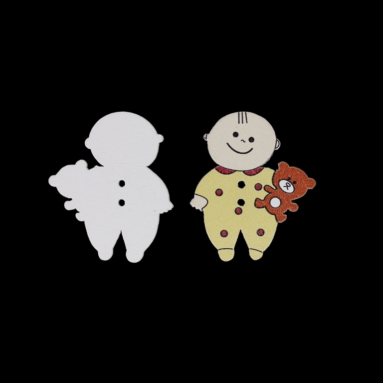 WOODEN FIGURES - BABY - BUTTON TYPE - BABY 02 - 30x35x2mm MIX - PACKAGE 100pcs. Hole-2x2.0mm