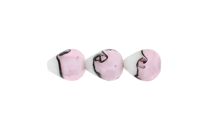 GLASS BEADS - MURANO STYLE - DROP - OPAQUE WITH TRANSPARENT - 22х18mm WHITE-PINK-PURPLE (DARK) - 15pcs. Hole:1.5mm