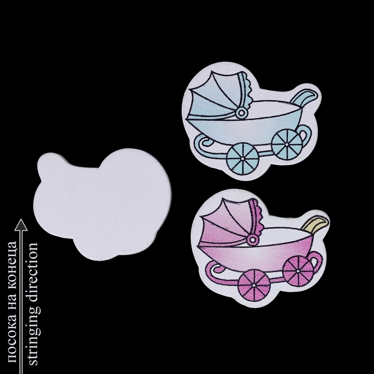 WOODEN FIGURES - BABIES - BABY CARRIAGE 03 - 33x28x5mm PINK AND BLUE - 10 pcs. Hole-2.0mm