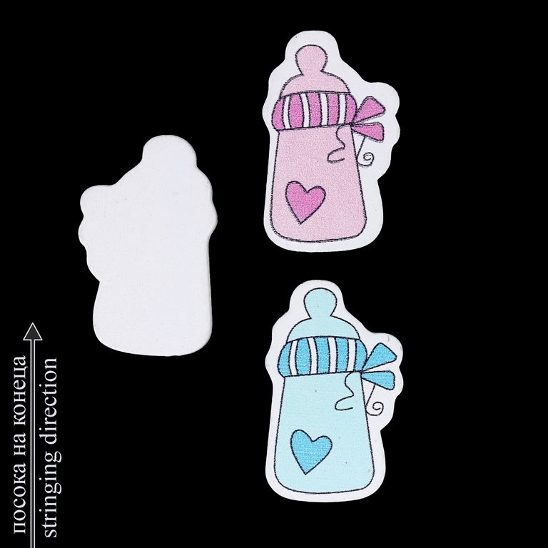 WOODEN FIGURES - BABIES - BOTTLE 01 - 23x37x5mm PINK AND BLUE - 10 pcs. Hole-2.0mm