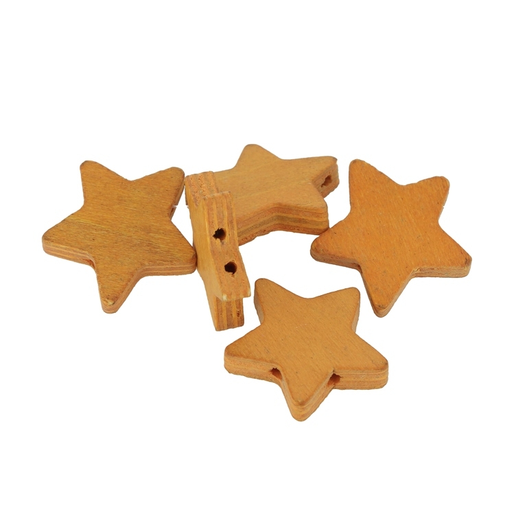 WOODEN ELEMENTS FOR BRACELETS - STAR 01 - 24x22x6mm - ORANGE - 100 pcs. Hole-2x2.5mm