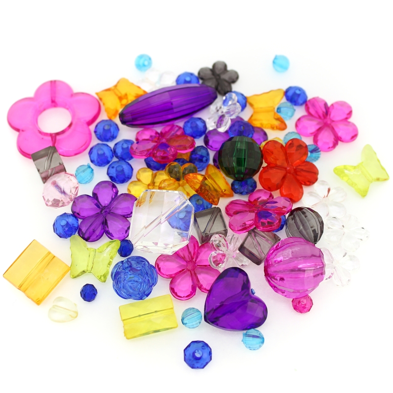 TRANSPARENT PLASTIC BEADS - MIXED MODELS - MIXED COLORS - 50g