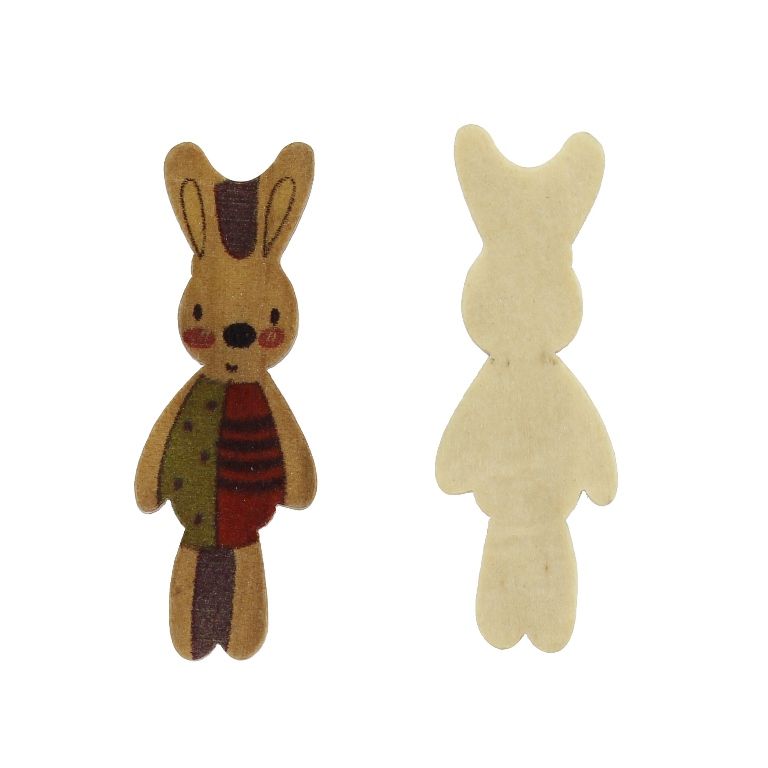 ДЪРВЕНИ МЪНИСТА ЗА ЗАЛЕПВАНЕ - ЗАЙЧЕ 03 - 36х12х3мм - ЗЕЛЕНО И ЧЕРВЕНО - ПАКЕТ 200 бр.