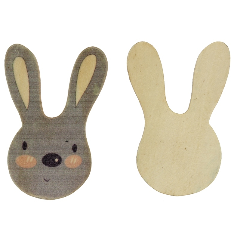 WOODEN BEADS FOR ADHESION - BUNNY 08 HEAD - 52x36x4mm GRAY - 50 pcs.