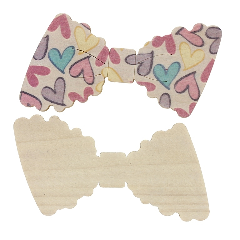 WOODEN BEADS FOR ADHESION - BOW TIE 02 - 76x38x3mm NATURAL - 50 pcs.