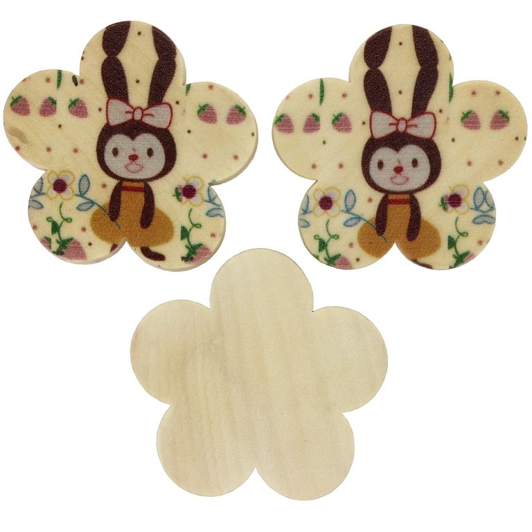 WOODEN BEADS FOR ADHESION - FLOWERS - 42x5mm BUNNY BROWN - 50 pcs.