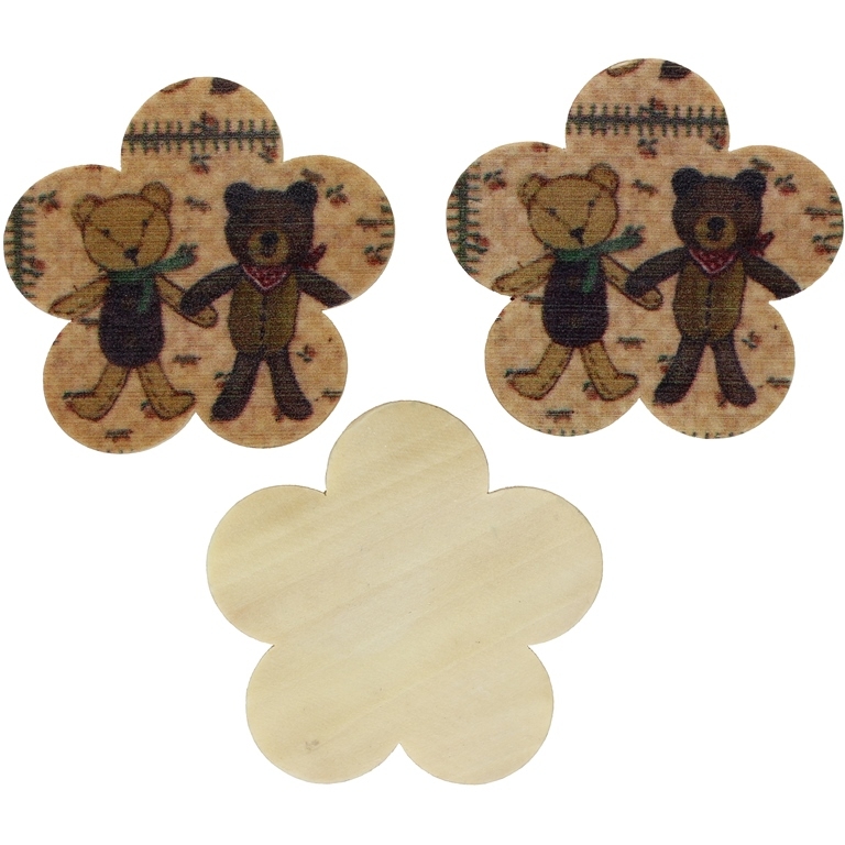 WOODEN BEADS FOR ADHESION - FLOWERS - 42x5mm BEAR - 5 pcs.