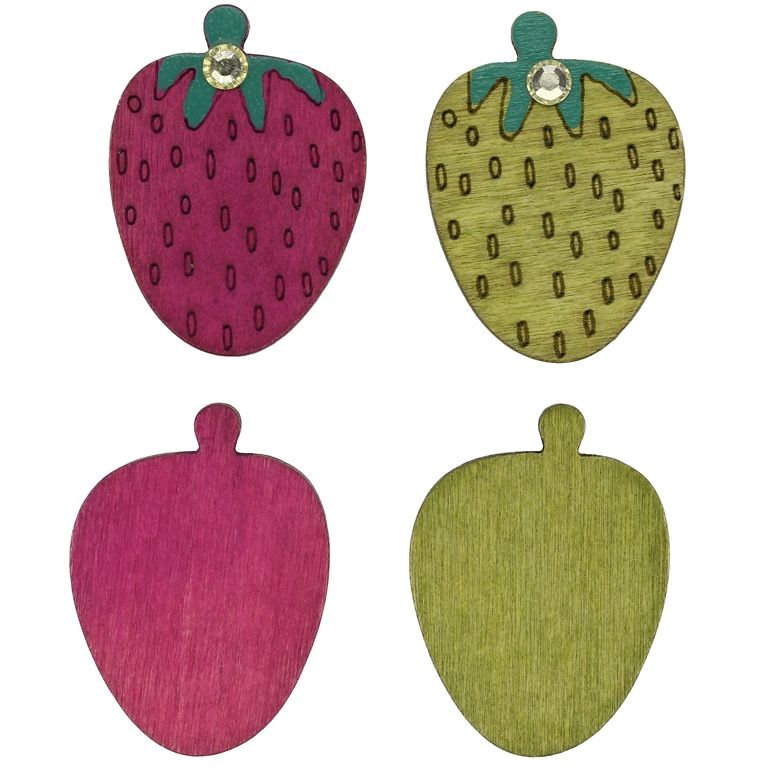 WOODEN BEADS FOR ADHESION - STRAWBERRY - 36x27x4mm MIX - 150 pcs.