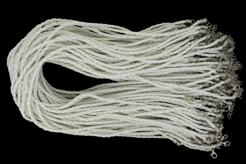 NECKLACE WITH CLASP - BRAIDED LEATHER 3mm - NECKLACE - 45+5cm WHITE 04 - 100pcs.