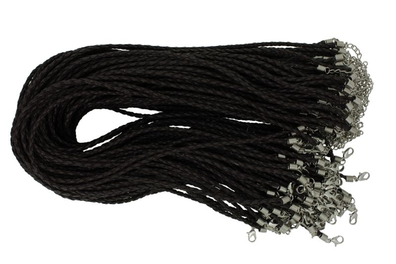 NECKLACE WITH CLASP - BRAIDED LEATHER 3mm - NECKLACE - 45+5cm BROWN (DARK) 30 - 100pcs.