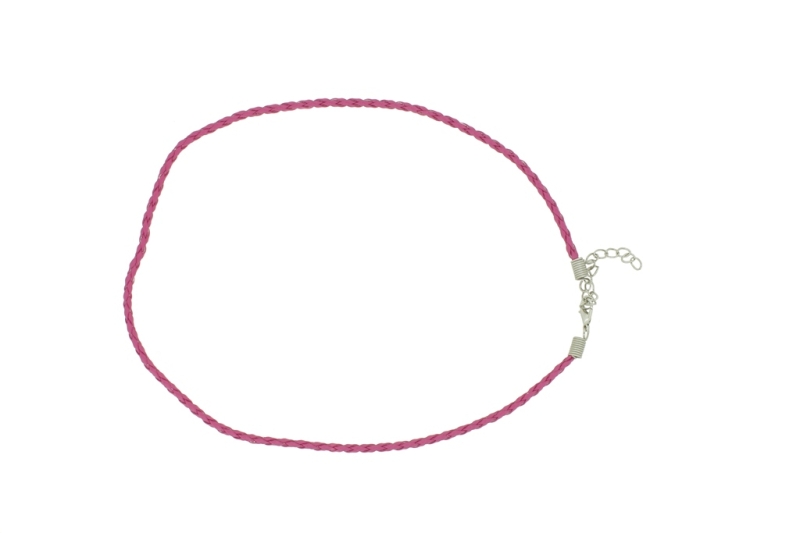 NECKLACE WITH CLASP - BRAIDED LEATHER 3mm - NECKLACE - 45+5cm CYCLAMEN 14 - 1pc.