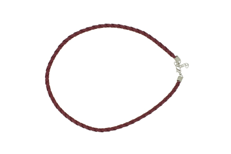 NECKLACE WITH CLASP - BRAIDED LEATHER 5mm - NECKLACE - 45+5cm BORDEAUX 13 - 1pc.