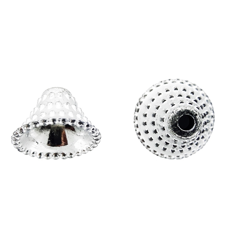 METAL PLATED PLASTIC / CCB BEADS - CAP CONE RELIEF - 14x10mm SILVER - PACKAGE 250g Hole-2.5mm (617pcs.)