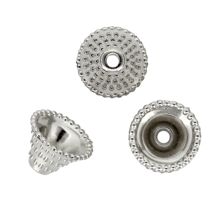 METAL PLATED PLASTIC / CCB BEADS - CAP CONE RELIEF - 14x10mm NICKEL - PACKAGE 250g Hole-2.5mm (617pcs.)