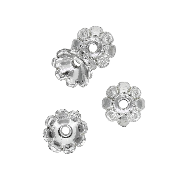 METAL PLATED PLASTIC / CCB BEADS - CAP FLOWERS 01 - 10x4mm SILVER - PACKAGE 500g Hole-2.0mm (4700pcs.)