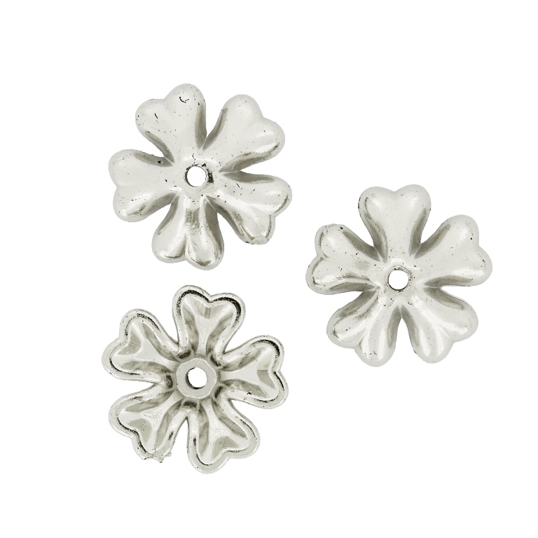 METAL PLATED PLASTIC / CCB BEADS - CAP FLOWERS 04 - 16x6mm NICKEL - PACKAGE 500g Hole-2.0mm (1130pcs.)