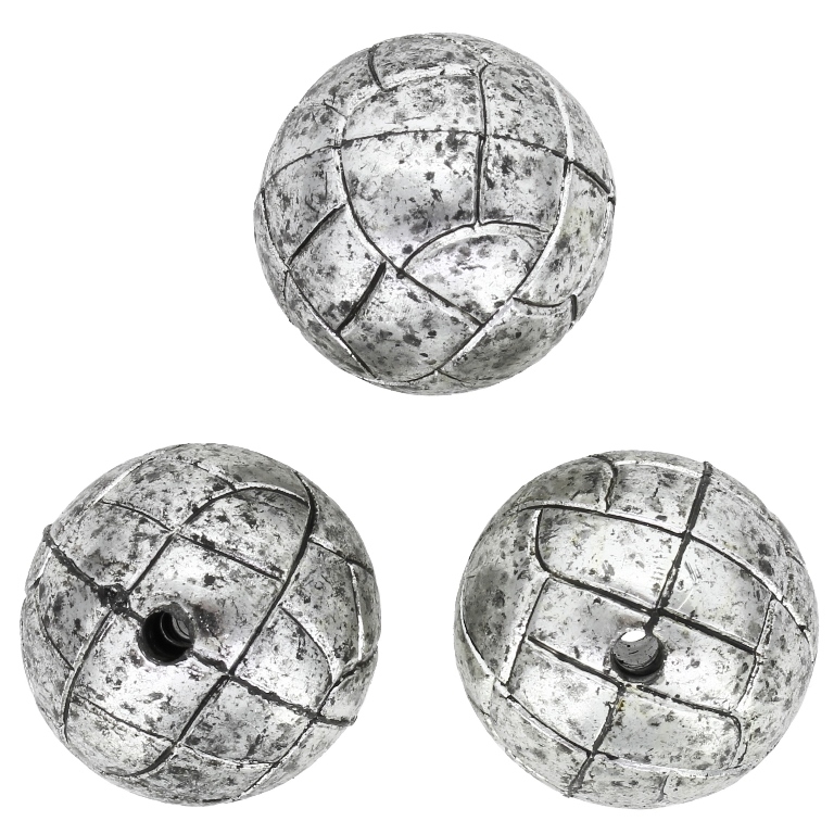 METAL PLATED PLASTIC / CCB BEADS - FOOTBALL - 24mm NICKEL (DARK) - PACKAGE 500g Hole-3.5mm (68pcs.)