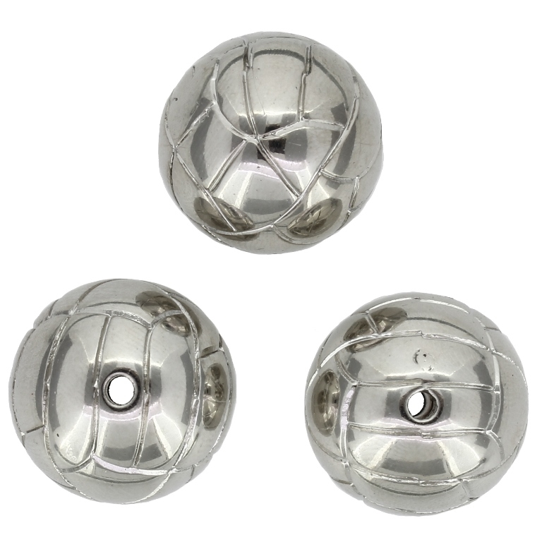 METAL PLATED PLASTIC / CCB BEADS - FOOTBALL - 20mm NICKEL - PACKAGE 500g Hole-2.8mm (115pcs.)