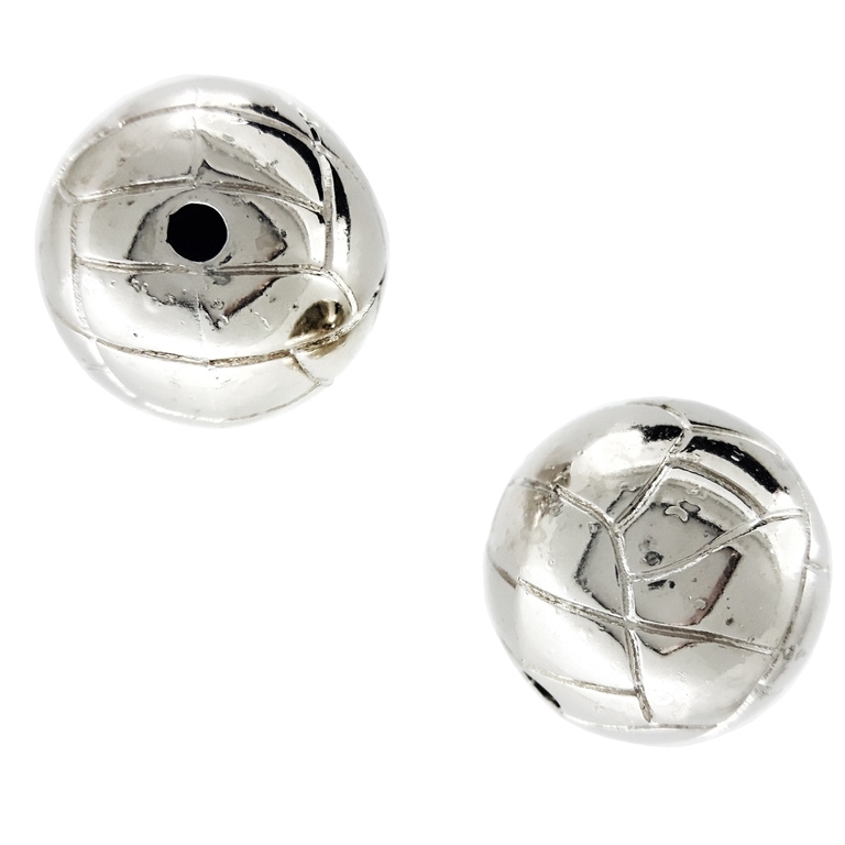 METAL PLATED PLASTIC / CCB BEADS - FOOTBALL - 18mm NICKEL - PACKAGE 500g Hole-2.8mm (148pcs.)