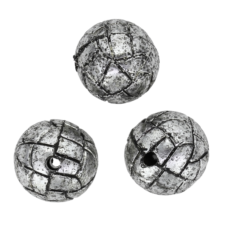 METAL PLATED PLASTIC / CCB BEADS - FOOTBALL - 16mm NICKEL (DARK) - PACKAGE 500g Hole-2.8mm (230pcs.)