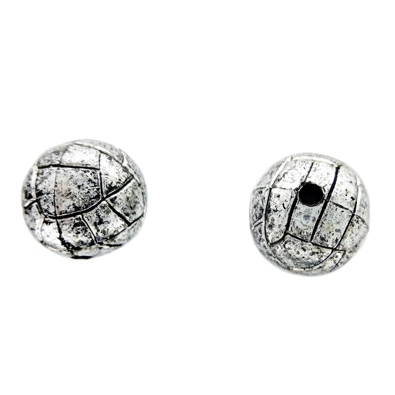 METAL PLATED PLASTIC / CCB BEADS - FOOTBALL - 14mm NICKEL (DARK) - PACKAGE 500g Hole-2.5mm (335pcs.)