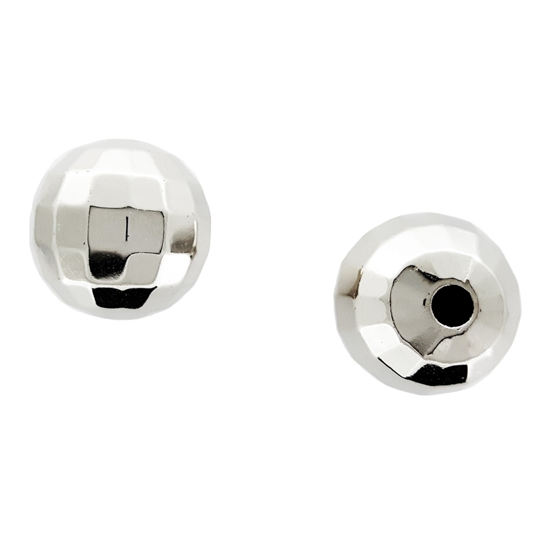 METAL PLATED PLASTIC / CCB BEADS - BALL FACETED - 14mm NICKEL - PACKAGE 500g Hole-3.0mm (323pcs.)