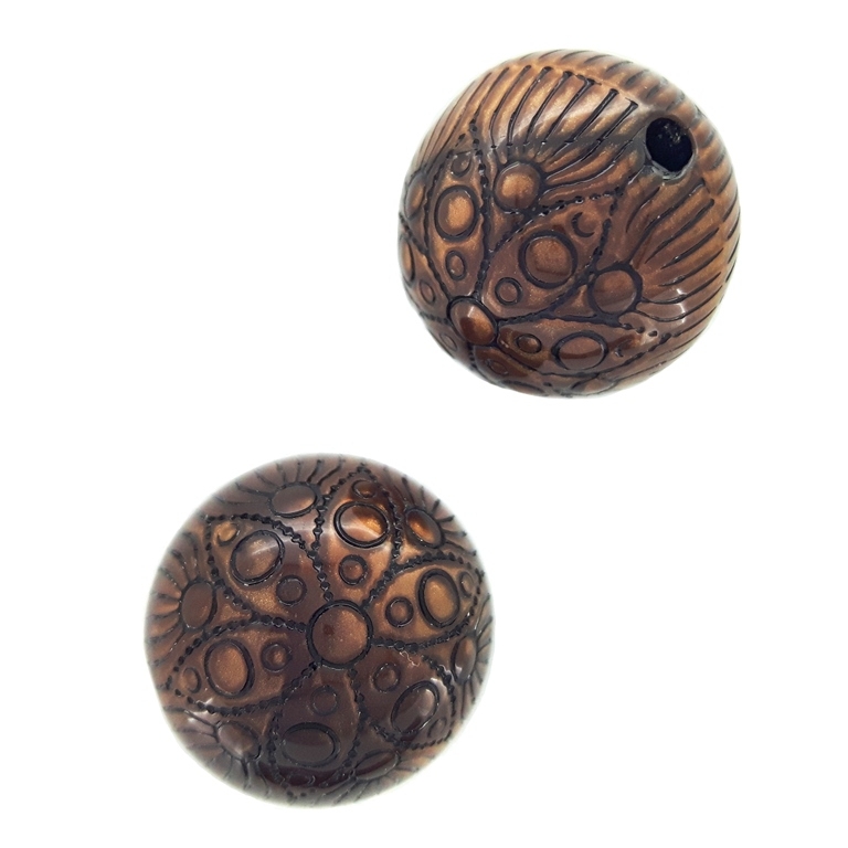 METAL PLATED PLASTIC / CCB BEADS - BALL RELIEF 02 - 18mm ANTIQUE BRASS - PACKAGE 500g Hole-2.5mm (160pcs.)