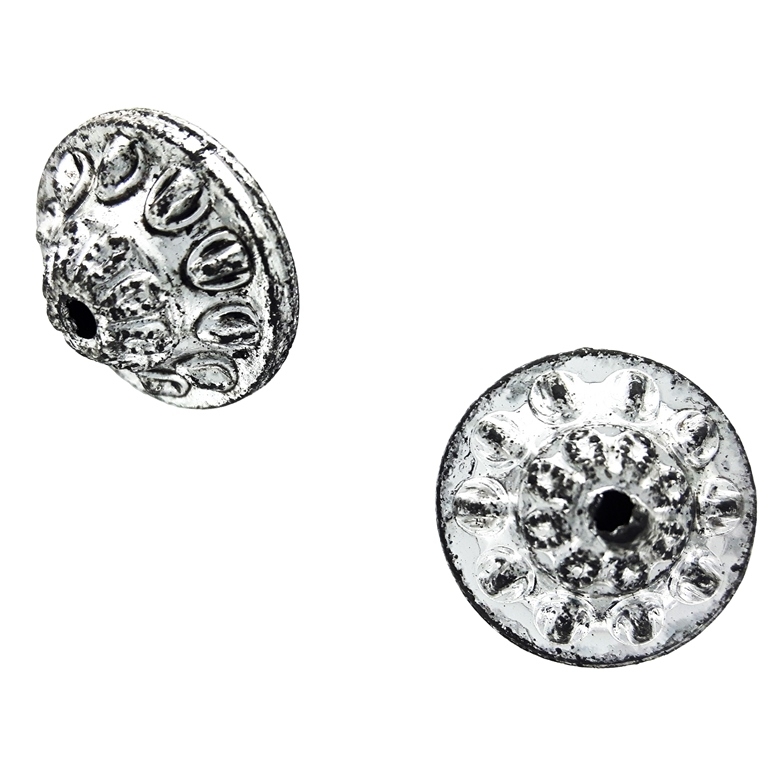 METAL PLATED PLASTIC / CCB BEADS - FLYING SAUCER RELIEF 01 - 13x16mm NICKEL (DARK) - PACKAGE 500g Hole-2.0mm (415pcs.)