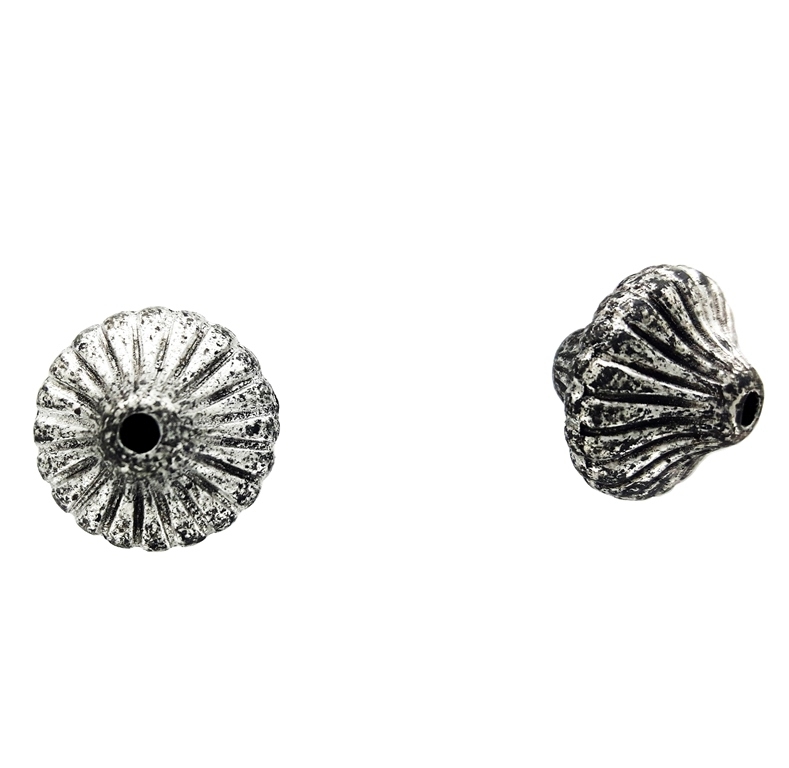 METAL PLATED PLASTIC / CCB BEADS - FLYING SAUCER STRIPE 01 - 12x14mm NICKEL (DARK) - PACKAGE 500g Hole-2.0mm (578pcs.)