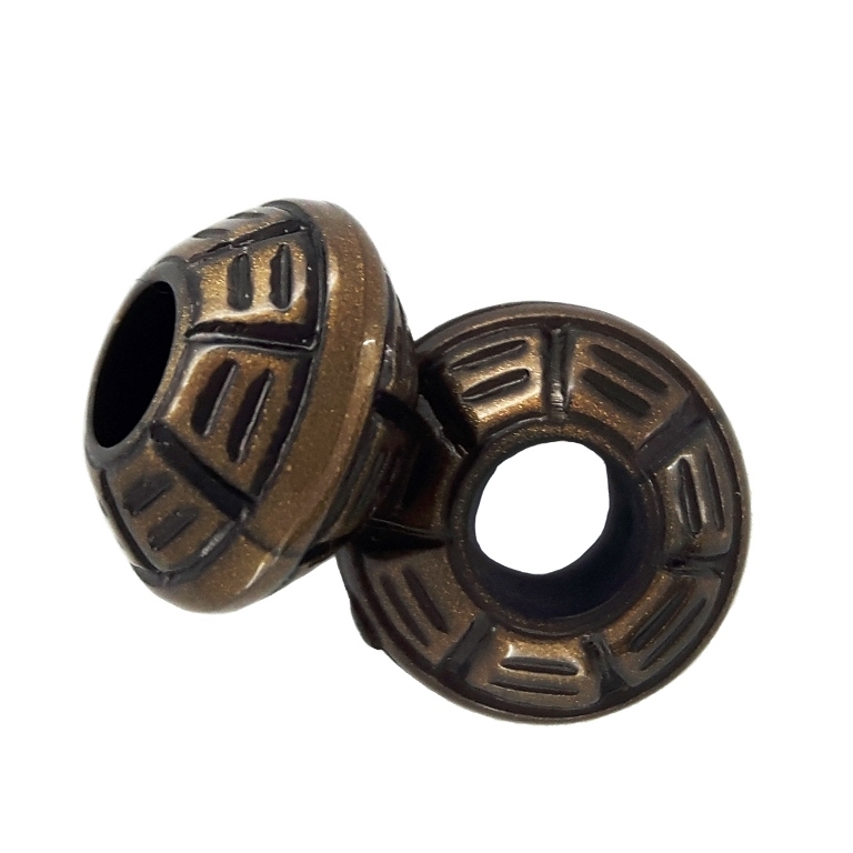 METAL PLATED PLASTIC / CCB BEADS - BALL FLAT RELIEF 01 - 6.5x10mm ANTIQUE BRONZE - PACKAGE 500g Hole-4.0mm (1700pcs.)