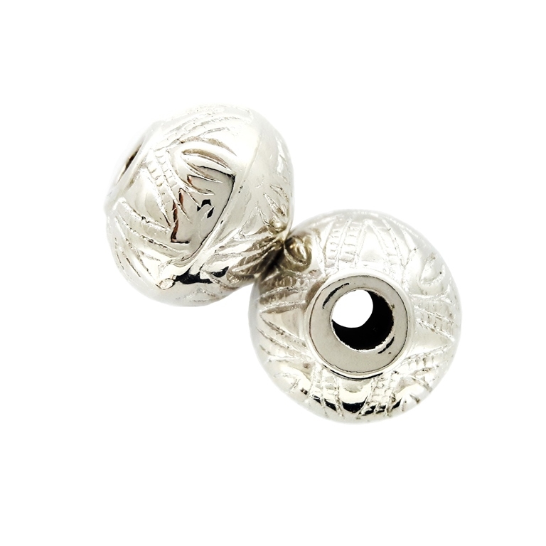 METAL PLATED PLASTIC / CCB BEADS - BALL FLAT RELIEF 02 - 12x15mm SILVER - PACKAGE 500g Hole-4.0mm (350pcs.)