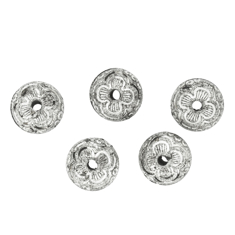 METAL PLATED PLASTIC / CCB BEADS - BALL FLAT FLOWERS 01 - 7x11mm NICKEL (DARK) - 50g Hole-2.0mm (121pcs.)