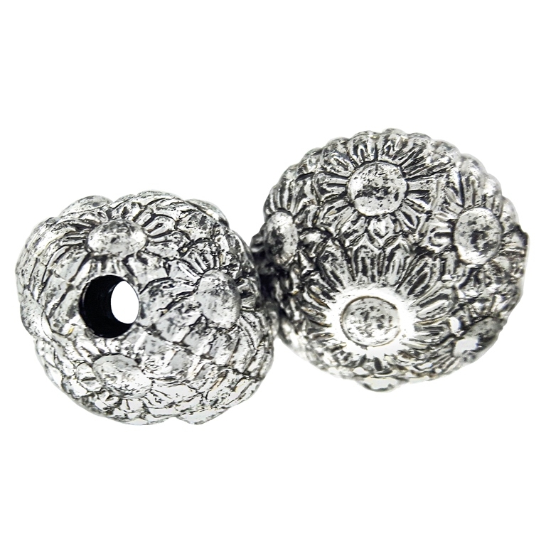 METAL PLATED PLASTIC / CCB BEADS - BALL FLAT FLOWERS 02 - 18x16mm NICKEL (DARK) - PACKAGE 500g Hole-3.5mm (225pcs.)