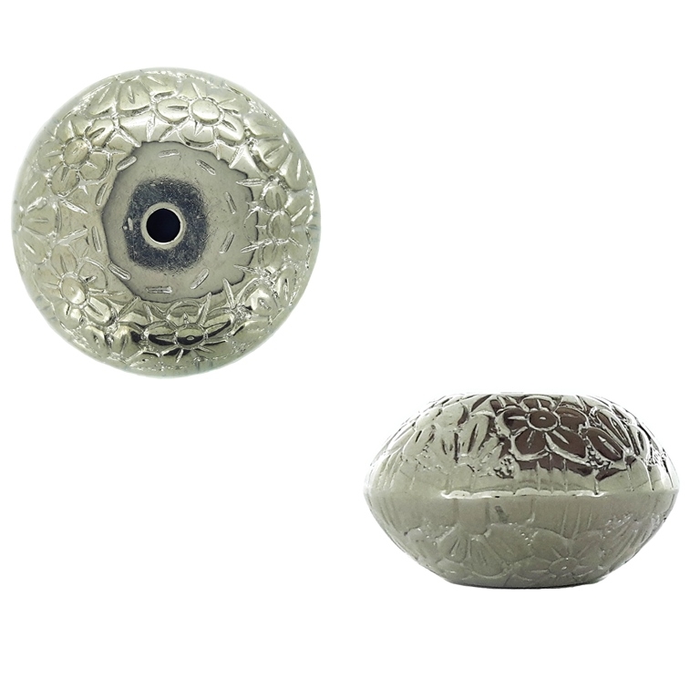 METAL PLATED PLASTIC / CCB BEADS - BALL FLAT FLOWERS 03 - 12x20mm NICKEL - 50g Hole-2.0mm (16pcs.)